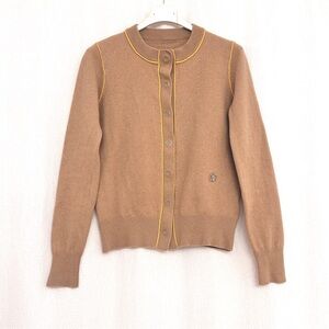 Burberry Cashmere blend Tan Cardigan with Yellow Trim size M
